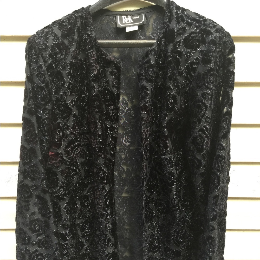 R&K Evening Velvet Rose Textured Jacket 1X